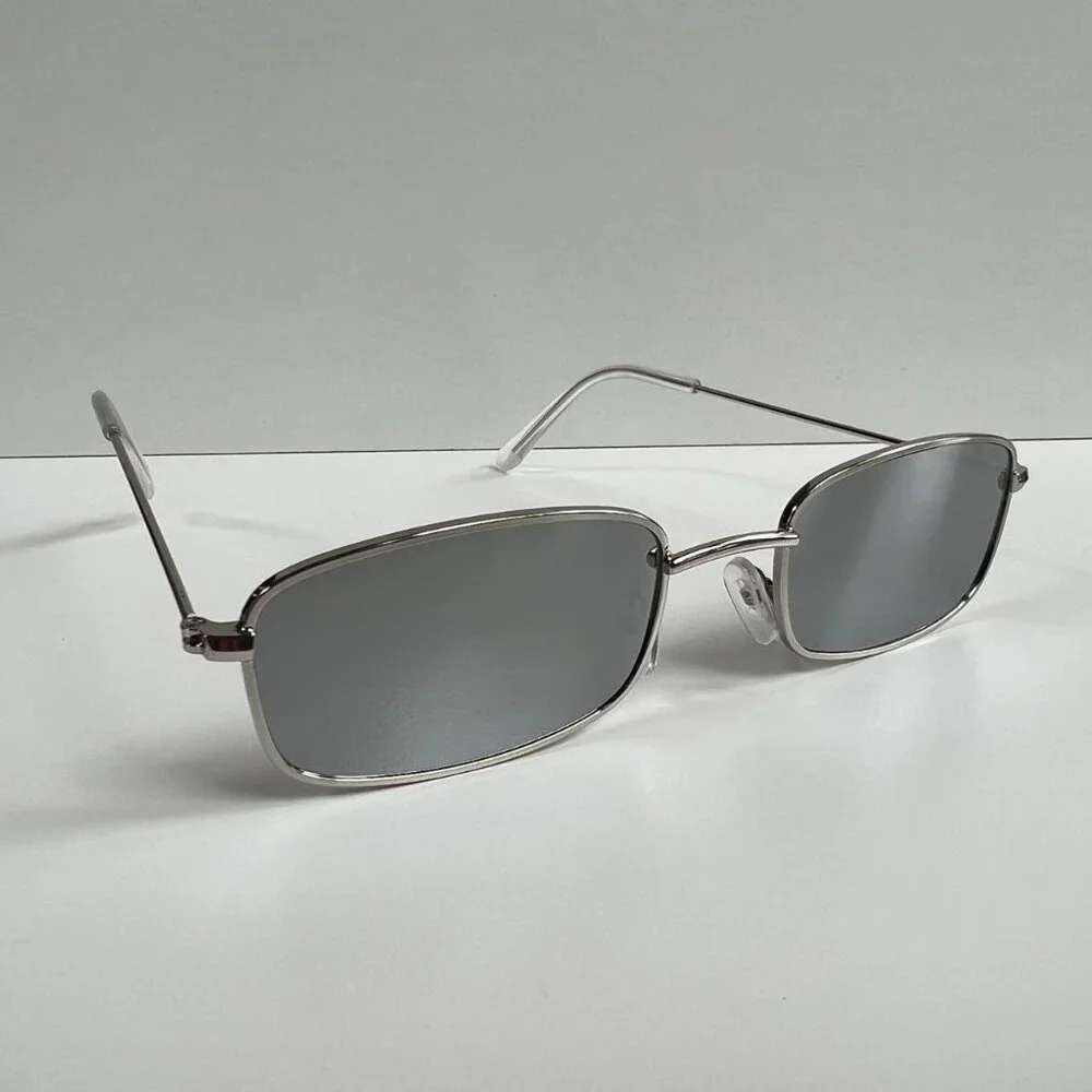 vintage y2k 90s 2000s unique slim style silver trim mirror lens sunglasses